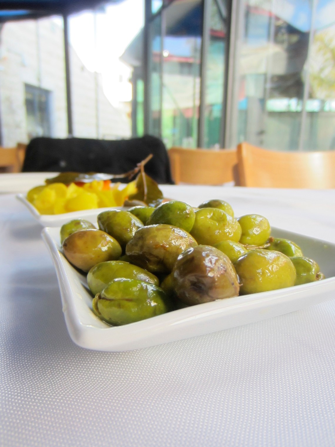 Olives served at an Arab-Israeli restaurant outside of Jerusalem